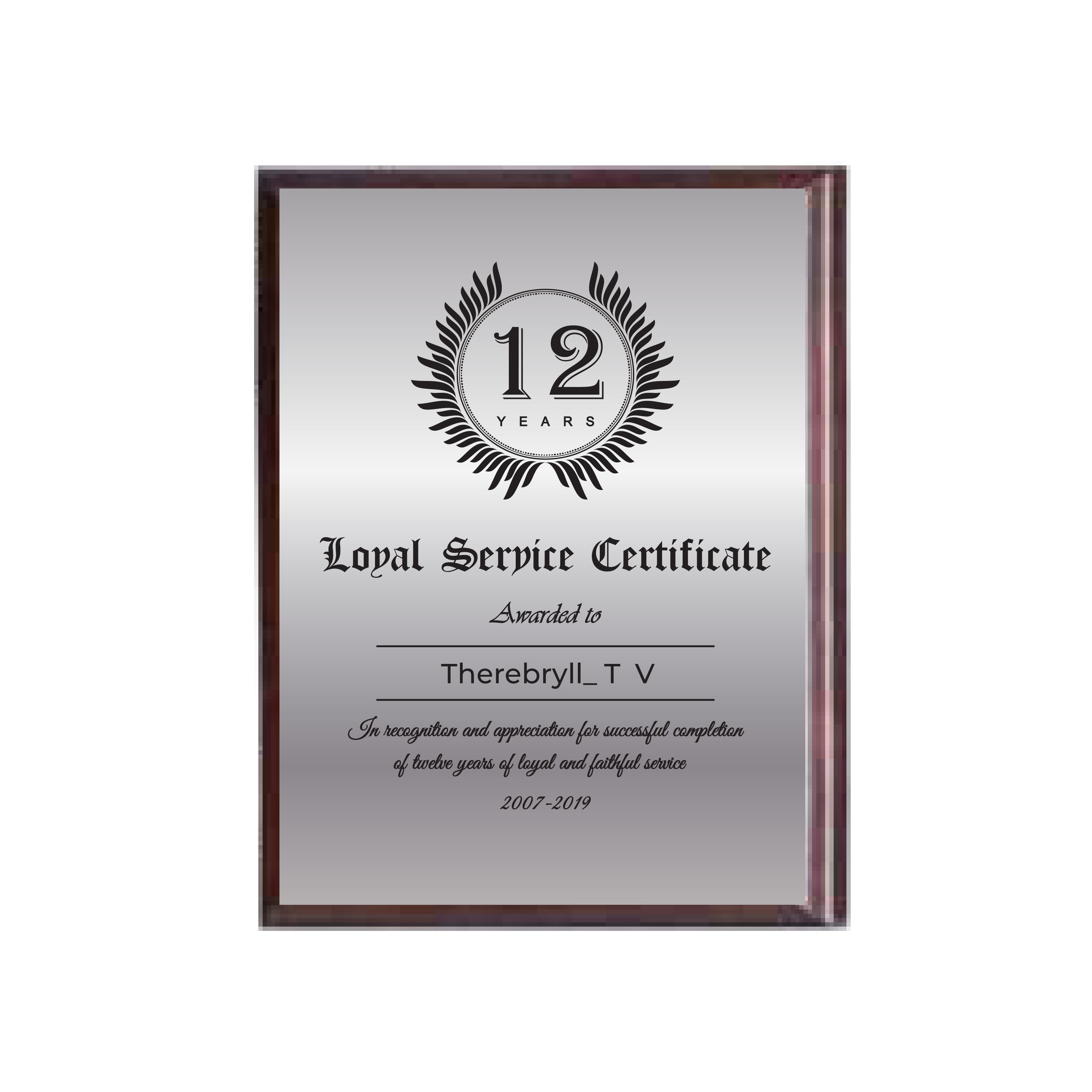 6x8 Loyal Service Certificate Plaque with Logo